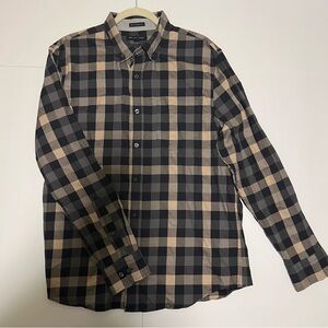 Banana Republic Mens Large Brown Check Flannel Untucked Fit Button Down Shirt